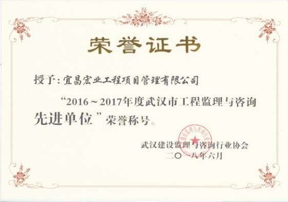 2016-2017年度武汉市工程监理与咨询先进单位